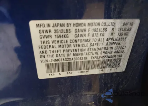 2010 Honda Fit из США, поврежденный, VIN JHMGE8G2XAS006219